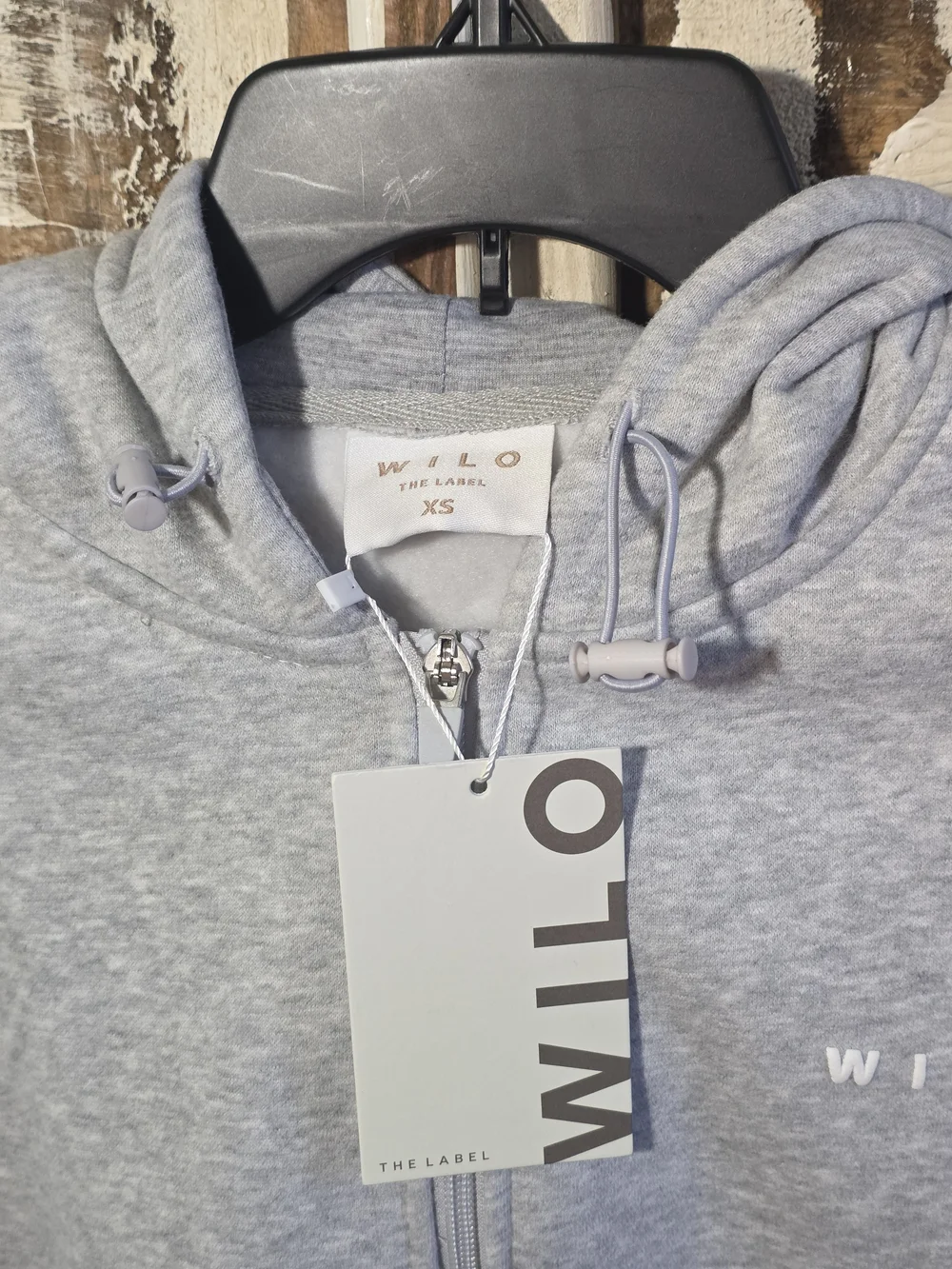 NWT Wilo The Label Brushed Fleece Crop Zip Hoodie in Heather Grey